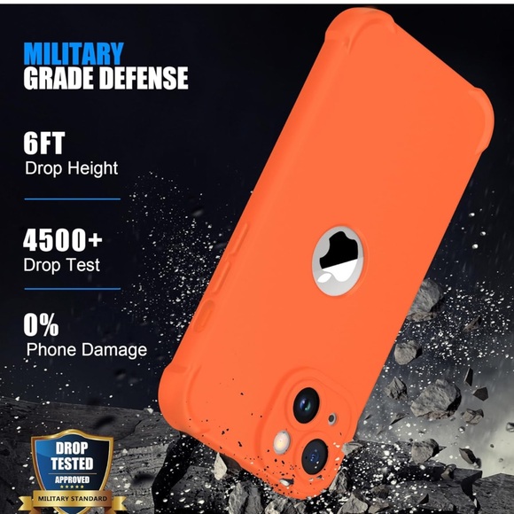 IP 14 Plus Heavy Duty, 2 pc Toughness Tempered Glass, Slim Orange Phone Case - Picture 4 of 5